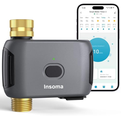 Insoma WiFi-Wasser-Timer für Gartenschläuche, intelligenter Sprinkler-Timer, APP-Fernbedienung, WiFi-Schlauch-Timer, Sprachsteuerung mit Alexa, Regenverzögerung und manueller Modus für die Bewässerung