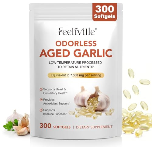 Aged Garlic Extract Capsules | 300 Softgels | Odourless Garlic Capsules | High Strength | Cold Pressed | Non-GMO, Gluten-Free, Heart Health, Antioxidant & Immune Support