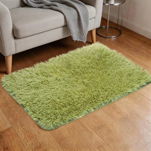 sourcing map Small Fluffy Rug 40x60cm Fluffy Carpet Mat Grass Green | Small Area Rug Soft Runner Shaggy Washable for Bedroom Bathroom Car Dorm Locker Photography Props Background Decoration