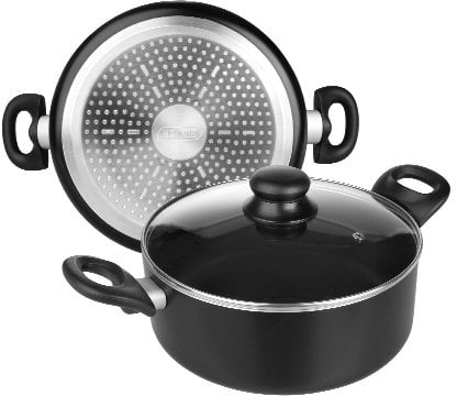 IBILI - Casserole avec couvercle en verre, Aluminium, 28 cm, Antiadhésif, Compatible avec l’induction, Noir/Transparent