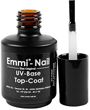 Emmi Nail Shellac Base Coat UV Gel I LED UV Nagellack I 28 Tage Halt I Langer Glanz & hohe Deckkraft I Stoßfester Shellac Nagellack I Kratzfest & vegan I 15ml - Base Top Coat (transparent)