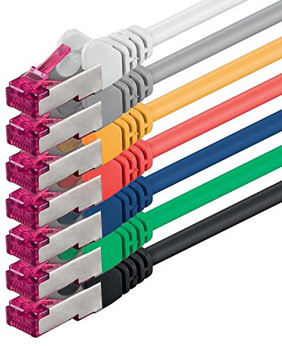 1m - 7 colores - 7 piezas - CAT6a CAT 6a Ethernet LAN cable de red - SET 10 GB/s cable patch CAT6 S-FTP Doble blindado PIMF 500MHz libre de halógenos compatible con CAT5 CAT6a CAT7 CAT8