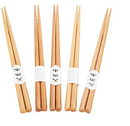 Garcoo Baguettes japonaises,en bois de hêtre naturel. Lot de 5, surface lisse, qualité premium, 22,2 cm de long