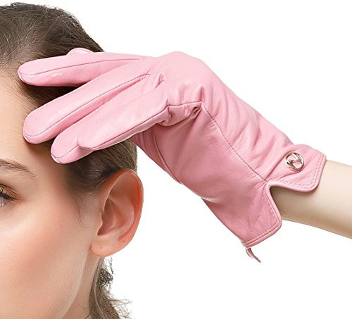 Nappaglo Damen Italienisches Lammfell Leder Handschuhe Touchscreen Winter Warm Langes Fleecefutter Handschuhe (L (Umfang der Handfläche:19.0-20.3cm), Rosa(Non-Touchscreen))