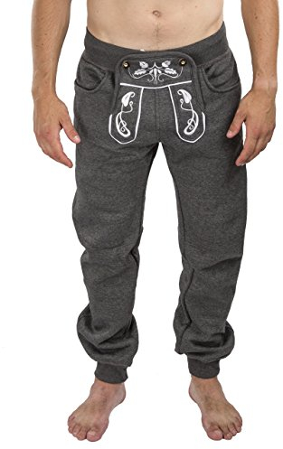 Herren Trachten Jogging Lederhose lang - Jogginghose Bestickt - Trachtenhose - Schöneberger Trachtenlederhose Trachtenläufer Sport (XL, Dunkelgrau)