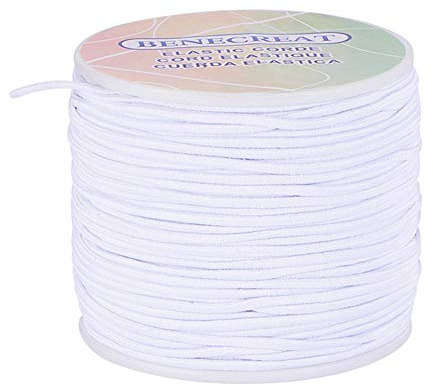 BENECREAT 2mm 50m elastische Schnur, Schmuckherstellung Perlenschnur, Stretchfaden Draht Stoff Crafting String Seil Bungee Cord für DIY Handwerk Armbänder Halsketten, Weiß