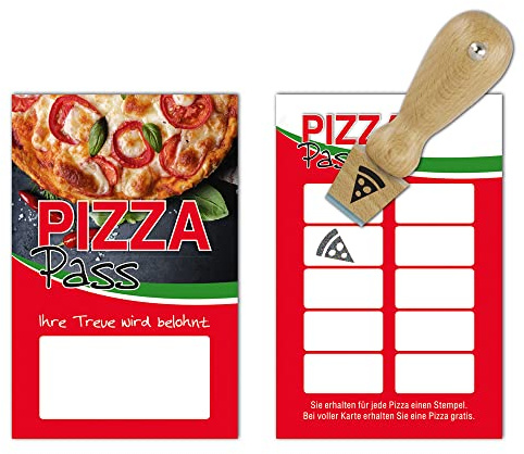 Premium Pizza Pasta Bonuskarten 500 Stk. mit 10 Stempelfeldern und Stempel Pizzastück Treuekarten passend für Bereiche wie Gastronomie, Restaurant, Weinhandel