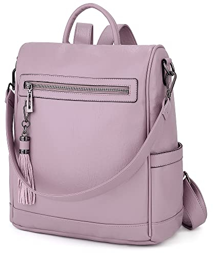UTO Damen Anti-Theft Rucksack Geldbörse PU gewaschen Leder Damen Quasten Cabrio Rucksack Umhängetasche Lavendel