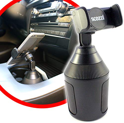 scozzi Support Voiture Porte-Gobelet Téléphone Portable Smartphone Universel p.e. Compatible avec Samsung S24 S23 S22 S21 A55 A54 A53 A35 pour iPhone 15 14 13 12 11 XR FE Plus Ultra Max Mini Lite Pro