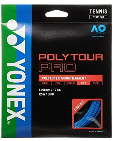 YONEX Polytour PRO 120 - Set di Corde da Tennis in Poliestere, Calibro 17, Colore: Blu