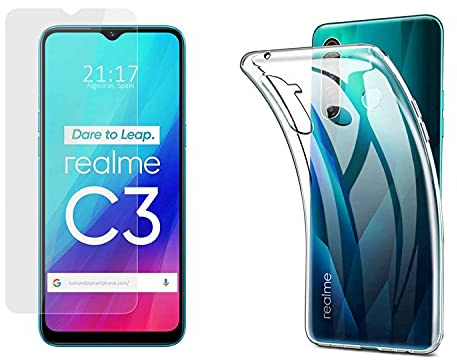 Tumundosmartphone Pack 2 En 1 Funda Gel Transparente + Protector Cristal Templado para Realme C3