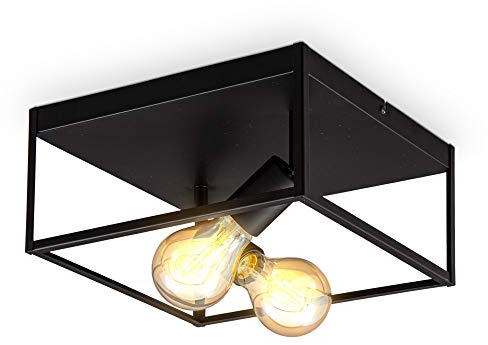 B.K.Licht - Deckenlampe schwenkbar, E27 Fassung, max. 60 Watt, Vintage, Deckenleuchte, Lampe, Wohnzimmerlampe, Schlafzimmerlampe, Küchenlampe, Retro, Deckenstrahler, Wandlampe, 29x29x14 cm, Schwarz
