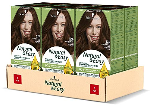 Schwarzkopf, Natural & Easy Permanente Haarfarbe, pflegend, mit Olivenöl und Lavendelextrakt, Abdeckung für weißes Haar, Farbton 576 natürliches Rotbraun