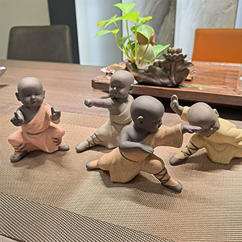 Pevfeciy 4Pcs Kung Fu Buddha Figur Mönch Kleine Skulpture Deko Modern Wohnzimmer Tee Tray Dekoration Tee Set Crafts Geschenk Tee Tablett Desktop Haustier,Rot