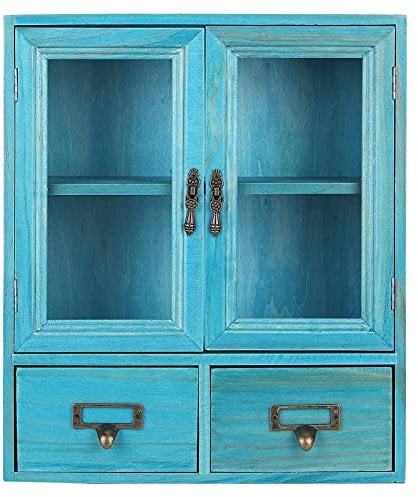Ladieshow Armadio Vintage Legno, Vetrina Soggiorno e Cucina - 2 Vani Inferiori e 2 Sportelli Superiori, 14,2x12,2x4,7 Pollici