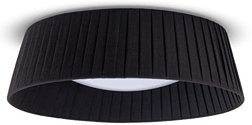 Paco Home Deckenlampe LED Lampe Esstisch Deko Wohnzimmer Modern Deckenleuchte Büro Rund Lampenschirm Stoff Fassung E27, Farbe:Schwarz, Leuchtenform__Größe:Ø37cm