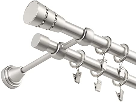 Fenster DEKOR - Gardinenstange Wandmontage 2-läufig 400 cm - Vorhangstange aus Stahl mit 80 Ösen und Clips - Gardinen Stange Satin - Gardinenstangen im Set mit Dübel - Elegante Vorhangstangen