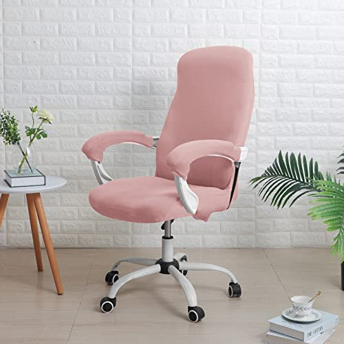 Extensible Housse de Fauteuil Rotatif, Style de Simplicité Moderne Housse de chaise de Bureau Bureau de Direction à Dossier Haut Anti-poussière Housse Chaise avec Couvre-accoudoirs-rose clair-Grand