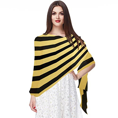 Chiffon-Schal, leicht, weich, durchsichtig, lang, für alle Jahreszeiten, Gelb und Schwarz gestreift, Mehrfarbig