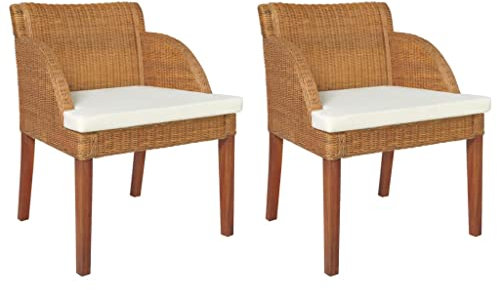 KTHLBRH Esszimmerstühle mit Kissen 2 STK. Hellbraun Natur Rattan,küchenstühle,esstisch stühle,esszimmermöbel,stühle,Wohnzimmer stühle,Geeignet für Wohnzimmer, Küche, Schlafzimmer