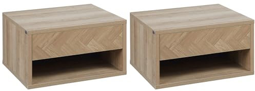 HOMCOM Lot de 2 Tables de Chevet murales Table de Nuit - tiroir Coulissant, Niche, Plateau - en Bois dim. 37L x 32l x 21H cm Naturel