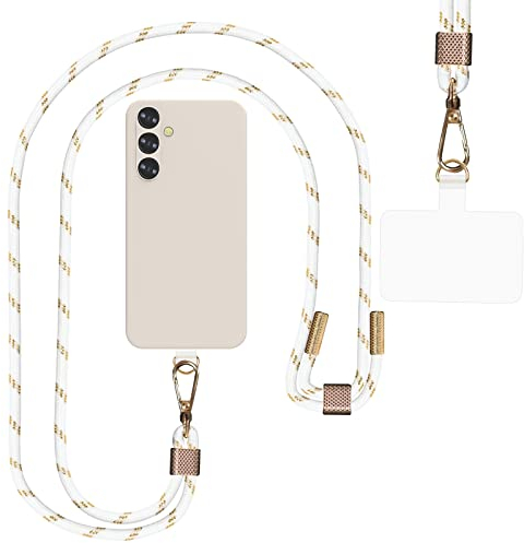 AHABIPERS Flüssige Silikon Hülle für Samsung Galaxy A54 5G Hülle, TPU Case Ultra Dünne Voller Schutz Flüssig Silikon Handyhülle, mit Verstellbarer Nylon Handykette Kit für Samsung A54 - Weiß