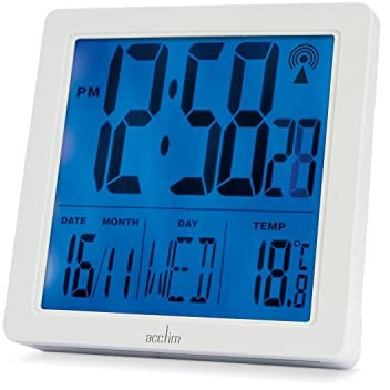 Acctim Varsity Digital Alarm Clock Radio Controlled Crescendo Alarm Date & Temperature Display (White)