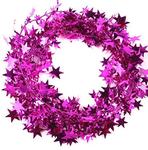 Wambere 1 Stück Weihnachtsdeko Girlande Lametta Girlande 7,5m je Stück,Kleine Sterne Girlande Weihnachten Draht mit Sternen Deko,für Weihnachtsbaum Zuhause Hochzeit Party Festival Dekoration,Rosenrot