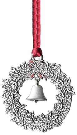 Zueyen 2023 Solid Zinn Weihnachtsbaum Dekoration, Weihnachtsbaum Ornament DIY Handwerk Anhänger für Weihnachten Festliche Party Urlaub Dekor(Blumenkranz & Glöckchen)