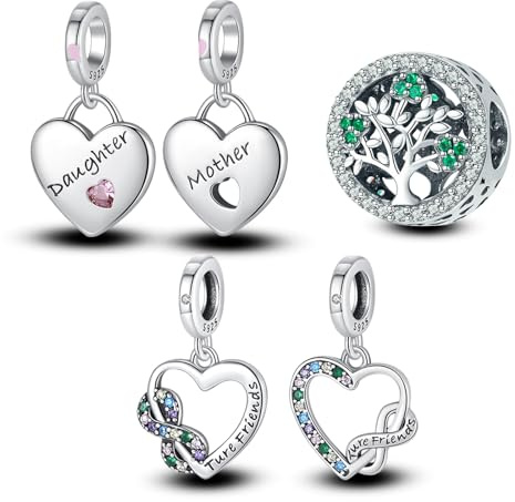 Annmors Abalorio Charm 925 Perles En Argent Sterling Breloque Compatible Bracelets Collier Mom Family Tree Friend Perles Oxyde Zirconium Noël Saint Valentin Cadeau Fête Mères Femmes Filles 3pcs/Set