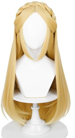 COSPLAZA Prinzessin Lange Blonde Gerade Anime Spiel Rollenspiel Zelda Perücken Damen Cosplay Kostüm Perücken mit Zöpfen