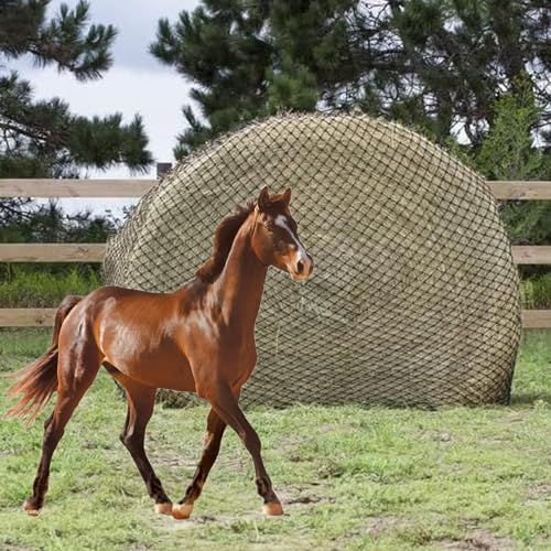 Malla de heno para caballos Alimentador lento grueso Bale redondo Agujero de 1,5 pulgadas Adecuado para empacar Bolsa de ganado Alimentación Caballo Cabra Vaca Suministros granero estables Negro,M
