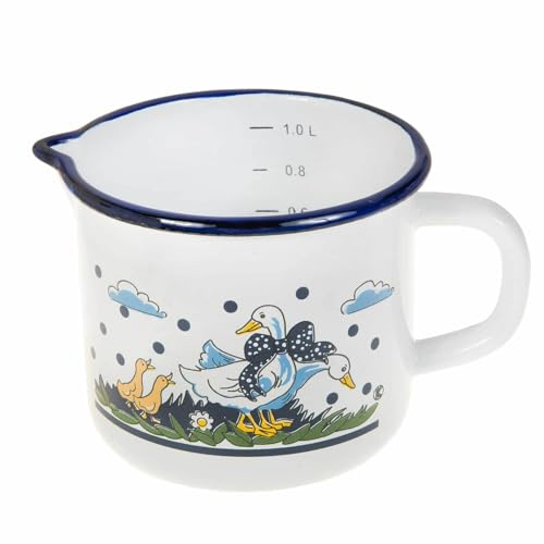 SIDCO Milchtopf Emaille Landhaus Topf mit Ausgießer Schnabeltopf 1 Liter