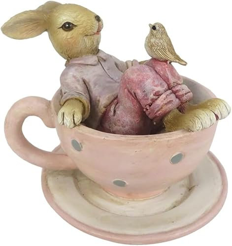 Generisch Hase Osterhase in Tasse bunt Figur Deko Frühling Ostern Tischdeko 10x8x8 cm