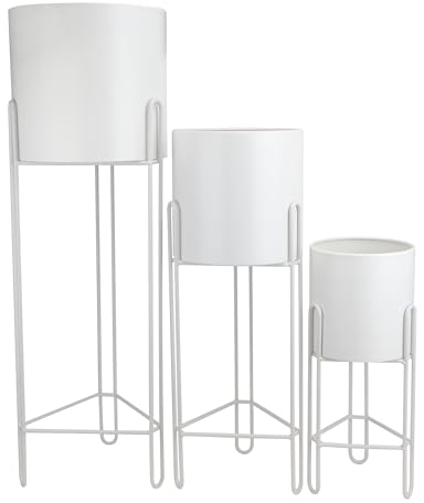 TRIROCKS Set de 3 Maceteros Modernos con Soporte para Plantas, Macetas para Interiores/Exteriores, para Sala, Cocina, Oficina, Jardín y Balcón (Blanco)
