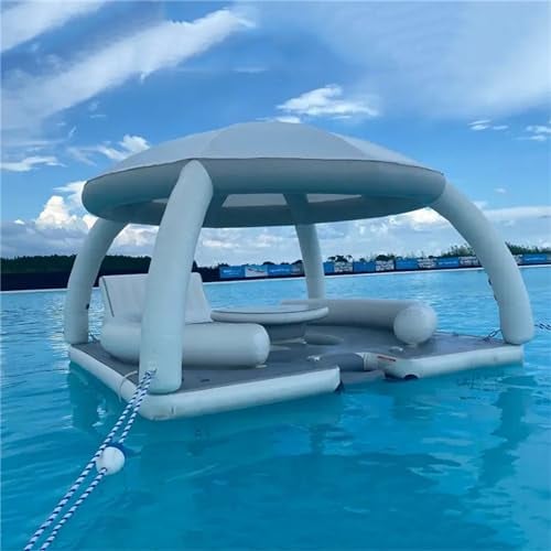 Gueploer 8 Person Inflatable Party Island Water Float Lounger with Backrests, And Detachable Sun Shade for Outdoor Leisure And Entertainment,11Ft/3.4M*11Ft/3.4M