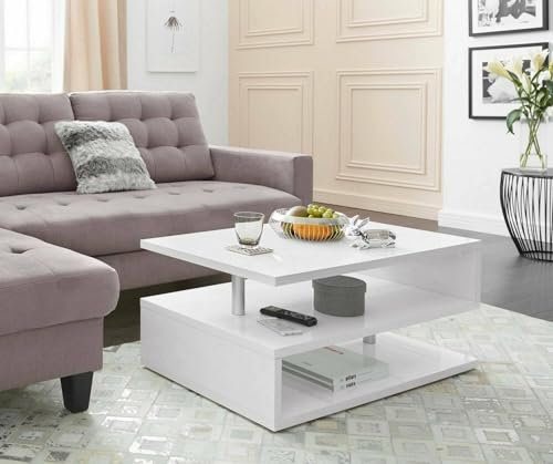 Dmora - Couchtisch Goffredo, Wohnzimmer-Couchtisch, niedriges Aufbewahrungselement, 90x55x41 cm, glänzendes Weiß