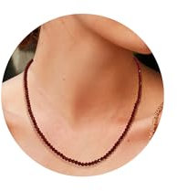 GoPaw Damen Kristall Perlen Halskette, Halskette Damen, Boho Modeschmuck Armband Damen für Frauen Mädchen, Länge 45+5cm (Rot)