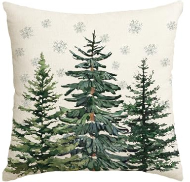 Artoid Mode Kiefern Bäume Schneeflocken Weihnachten Kissenbezug, 40x40 cm Saisonnal Winter Zierkissenbezug Cushion Cover Couch Wohnzimmer Deko