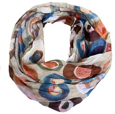 J26 Blumen Mandala Farbverlauf Seide Sommer Loop Verlauf Regenbogen Rainbow Silk Uni Rundschal Schlauchschal Stola Schal leicht (Kreis C Beige)