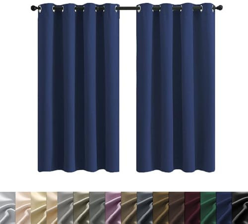WUXXIANG Rideau Occultant 110 x 130 cm en Polyester, Élégants et Opaques, Rideaux Occultants à Oeillets 2 Panneaux, avec Cravates, pour Maison Salon, Bleu Foncé
