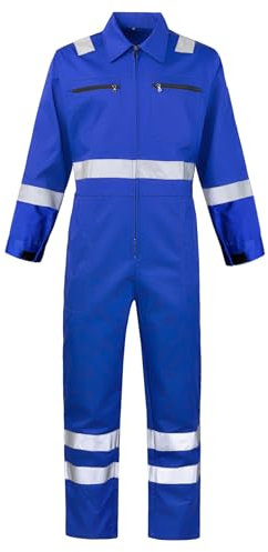 KTWOLEN Tuta da lavoro da uomo, riflettente, a maniche lunghe, da lavoro, Blu, s