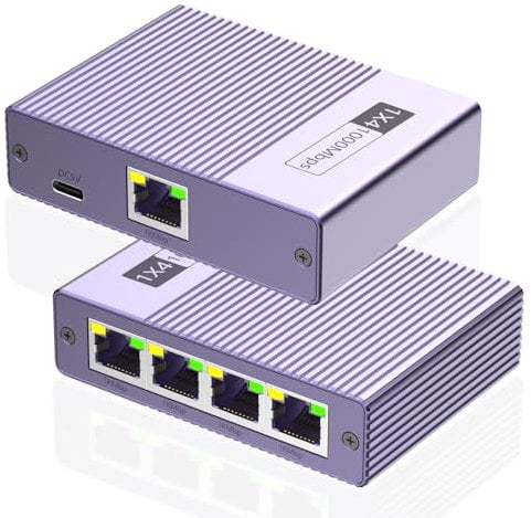 Switch Ethernet 1 à 4, Switch Ethernet 4 Port, 1000 Mbps Hub RJ45 Splitter Network, Network LAN Multiprise RJ45 Répartiteur rj45 Splitter pour Ordinateur, Hub, Commutateur,Routeur, Décodeur