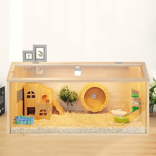 Transparenter Hamsterkäfig aus Holz, Panorama-Hamsterzuchtkasten, Kleintierkäfig Kaufest, Oberseite zum Öffnen, für Hamster, Rennmäuse, Mäuse(80x40x40cm)