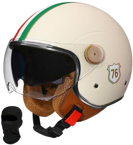Beyswage 3/4 Rollerhelm Retro Motorrad Helm Jethelm Mit Doppelbrille Komfortfutter Chopper Helm Mit ECE Zulassung Motorradhelm Halbschale Für Erwachsener Herren Damen Vintage Motorradhelm