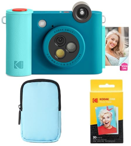 KODAK Smile+ 2-in-1 Digitale Sofortbildkamera & Bluetooth Fotodrucker Starterpaket + Deluxe Tasche + Zink 20 Blatt - Blau