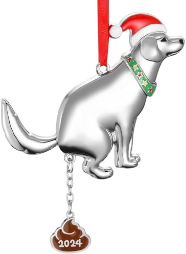 TELAIN Weihnachtsbaum Deko 2024, Lustiger Hund mit Kackhaufen, Metall Ornament für Innenräume, Familie und Freunde, Gag-Geschenkidee