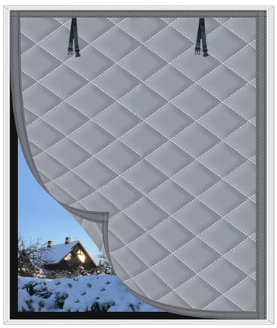 Kit de aislamiento para ventanas, Cubierta térmica para ventanas a prueba de viento y frío, Aislamiento de tela Oxford para ventanas en invierno(65x130cm,gris)