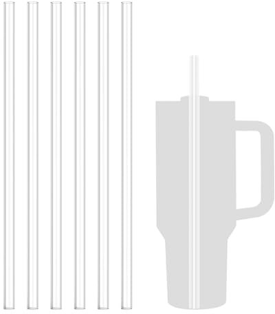 KUKUPOW 6 Cannucce Riutilizzabili, Cannuccia per Borraccia, Cannucce Stanley Cup, Cannucce Trasparenti, Con 1 Spazzole, 31X10cm