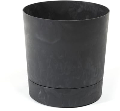 LAMELA Plastic Flower Pot with Saucer, Diameter 18 cm, 2.5 L, Black | UV and frost resistant, good water drainage against waterlogging - for indoor and outdoor use, supports strong and healthy